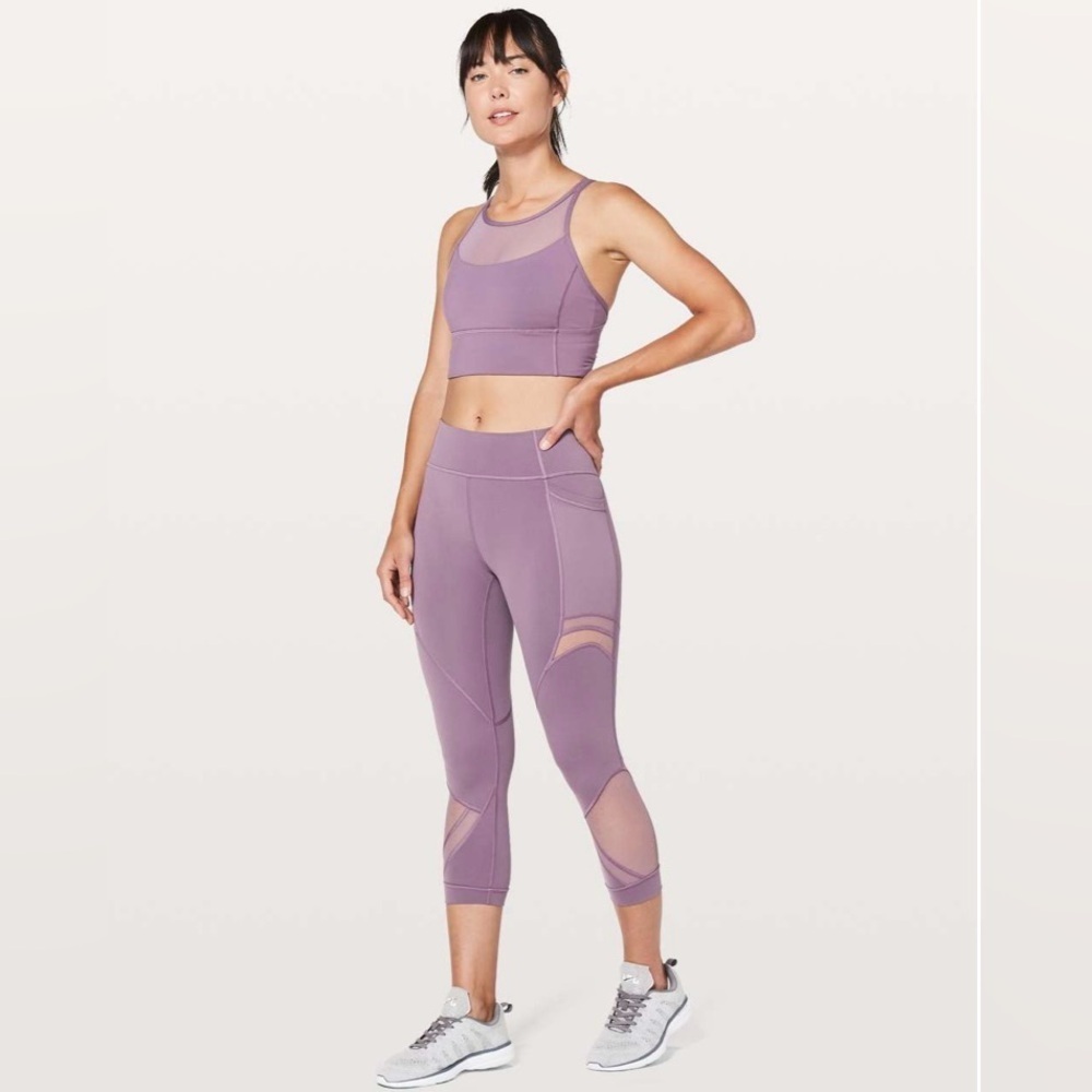 Lululemon Wunder Forget The Sweat Crop Leggings Smoked Mulberry Mesh Size 4 - Picture 1 of 8